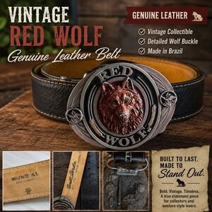 Vintage Red Wolf Leather Belt 42 Mens‎ 1995 Anheuser Busch Buckle Brazil Mundial